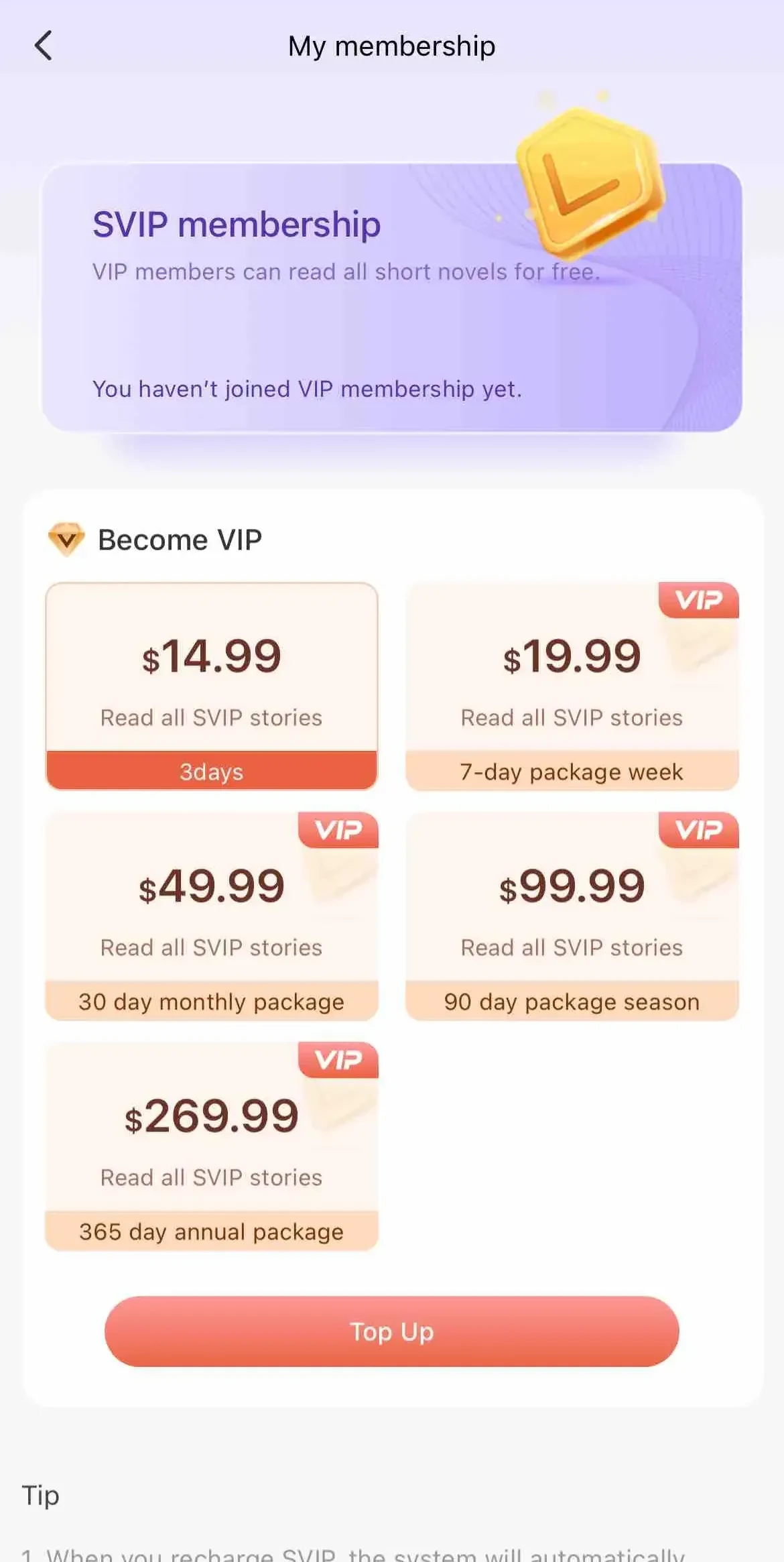 NovelShort paywall screen