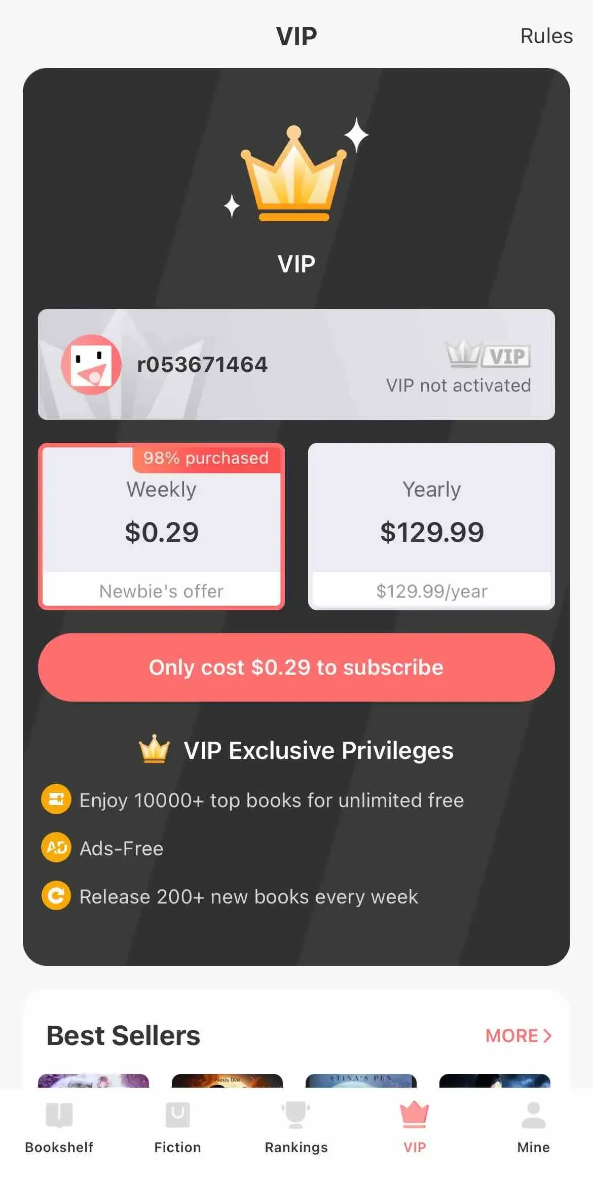 NovelsReader paywall screen