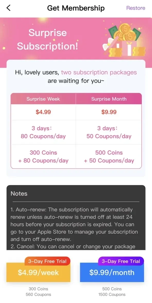 Noveltime paywall screen