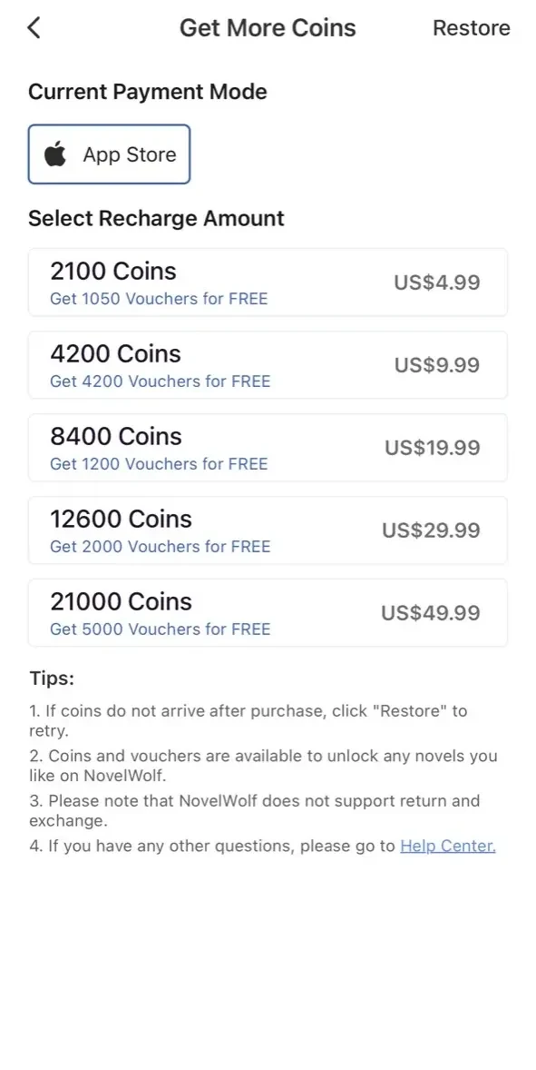 NovelWolf paywall screen