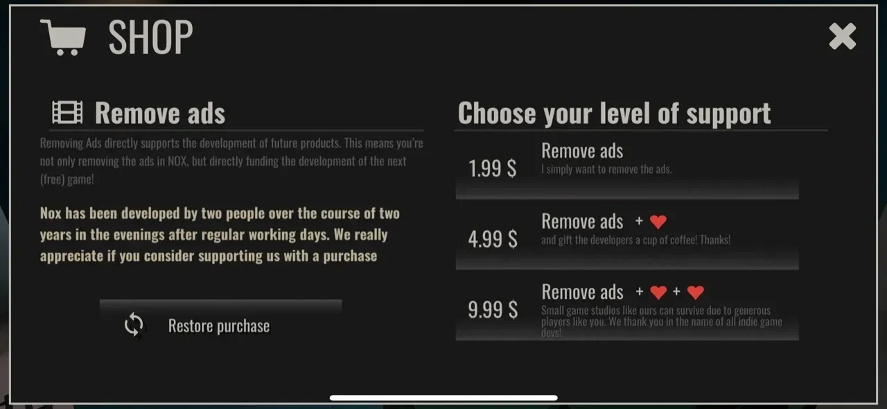 NOX paywall screen