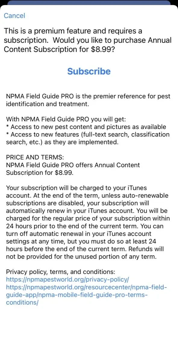 NPMA Field Guide PRO paywall screen