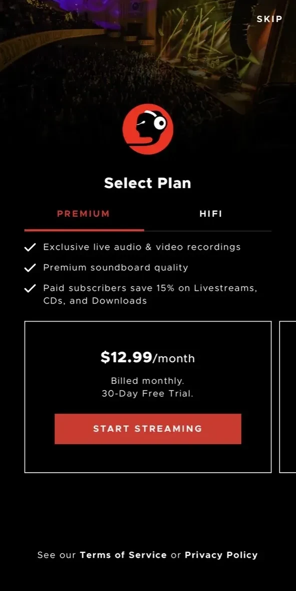 nugs.net paywall screen