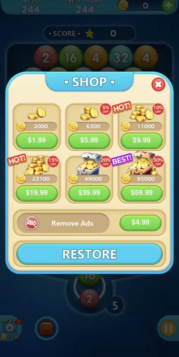 Number Bubble Shooter. paywall screen