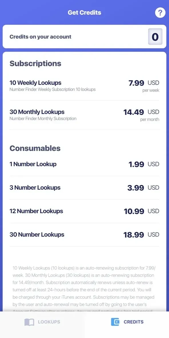 Number Finder paywall screen