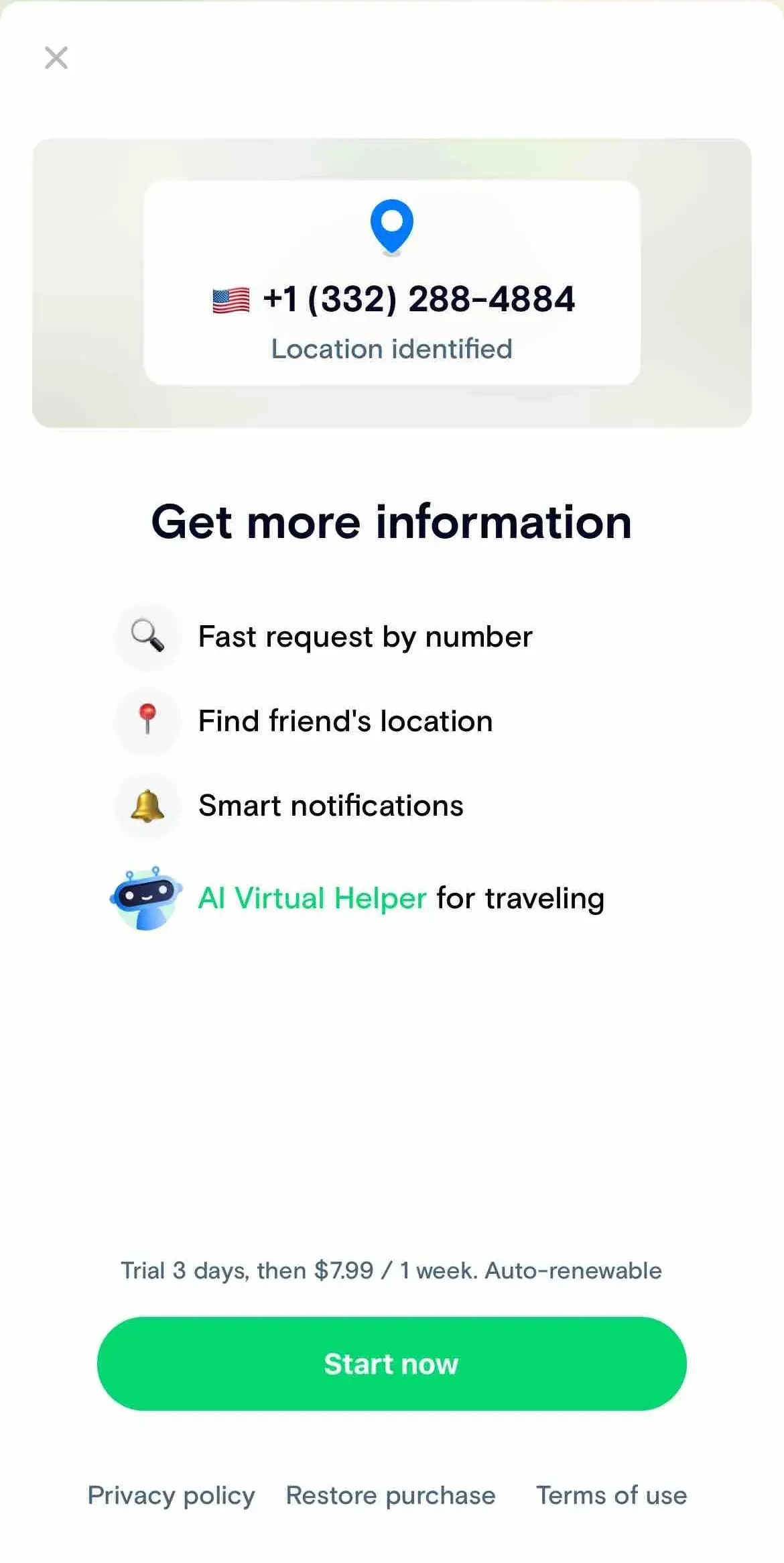 Number Tracker paywall screen