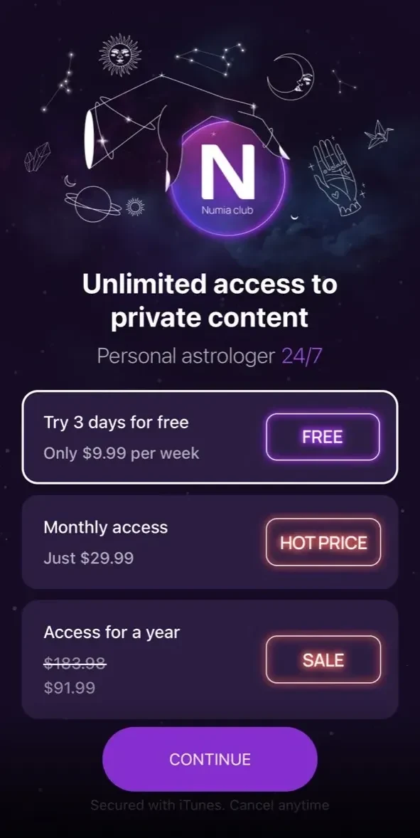 Numia paywall screen