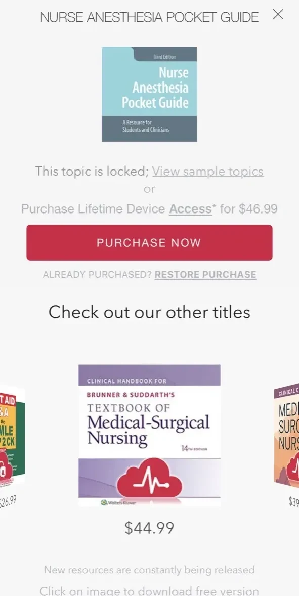Nurse Anesthesia Pocket Guide paywall screen