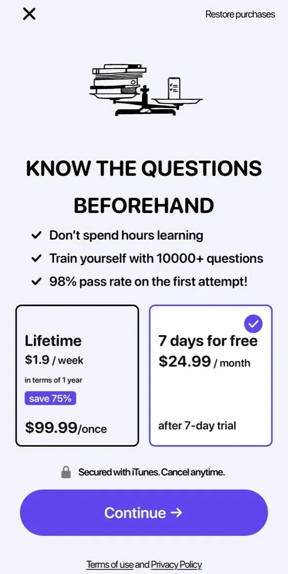 Nursing Exams Mobile Prep 2024 paywall screen