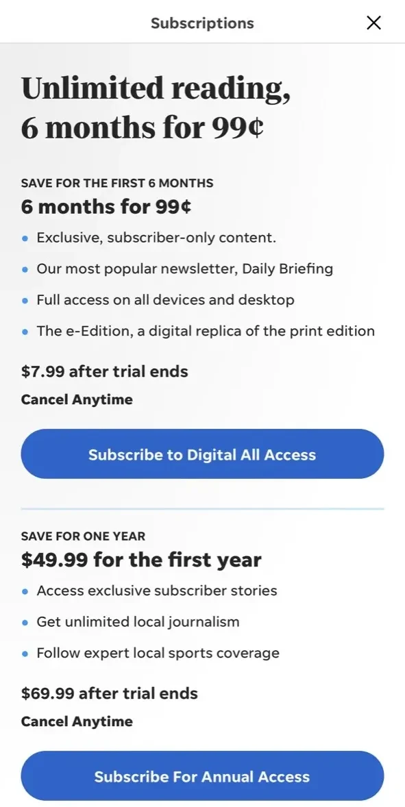 NWF Daily News paywall screen