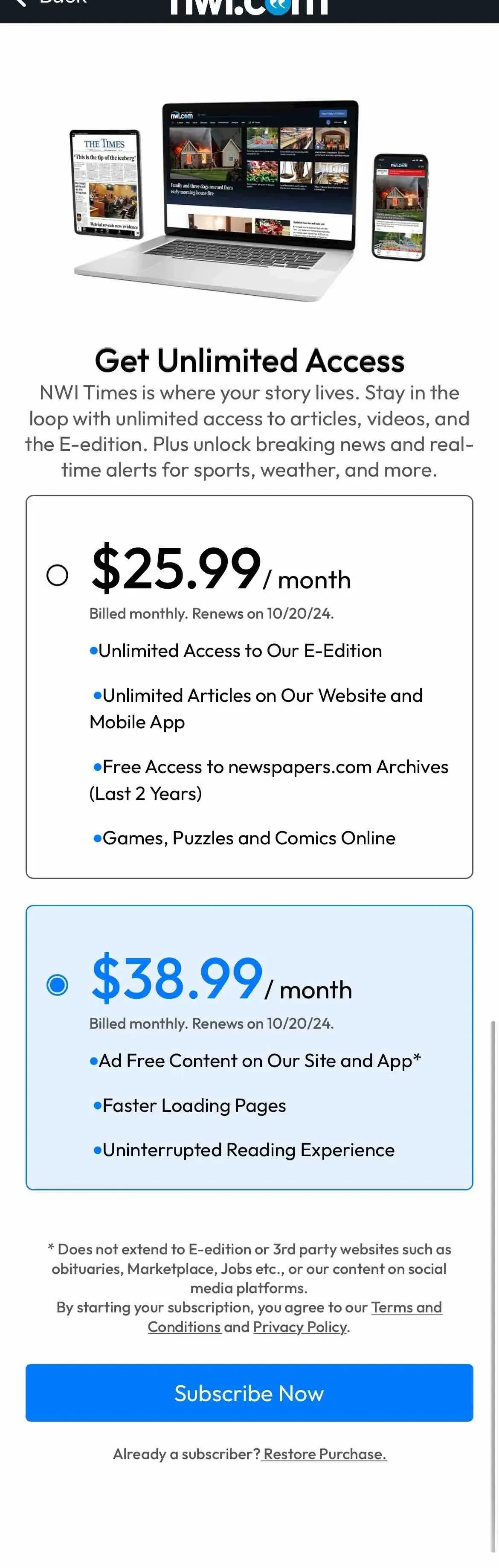 NWI paywall screen