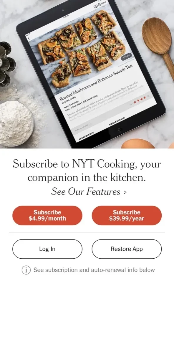 NYT Cooking paywall screen