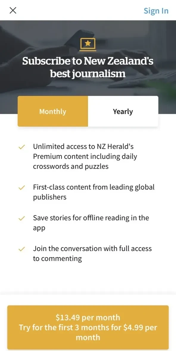 NZ Herald News paywall screen