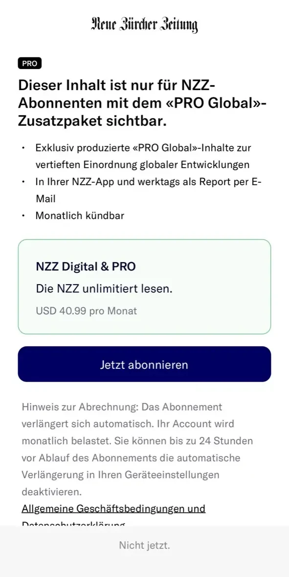 NZZ paywall screen