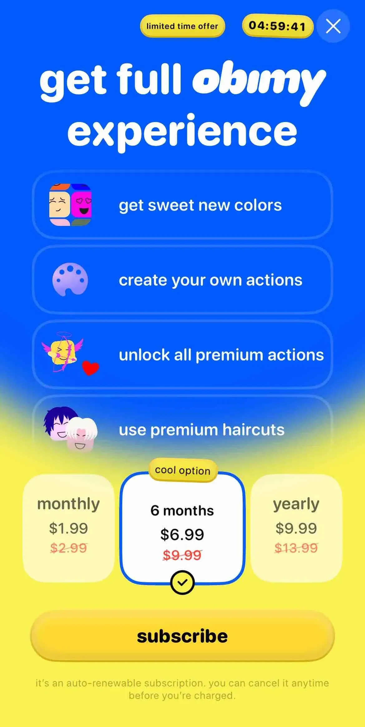 obimy paywall screen