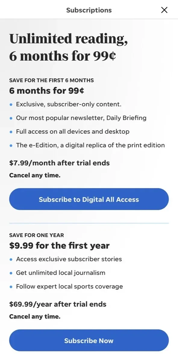 Ocala Star Banner paywall screen