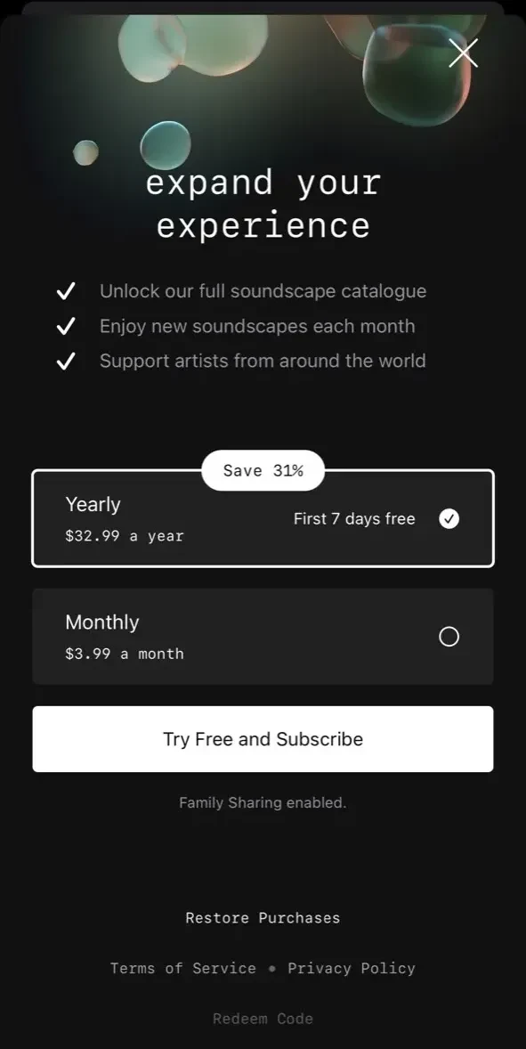 Odio paywall screen