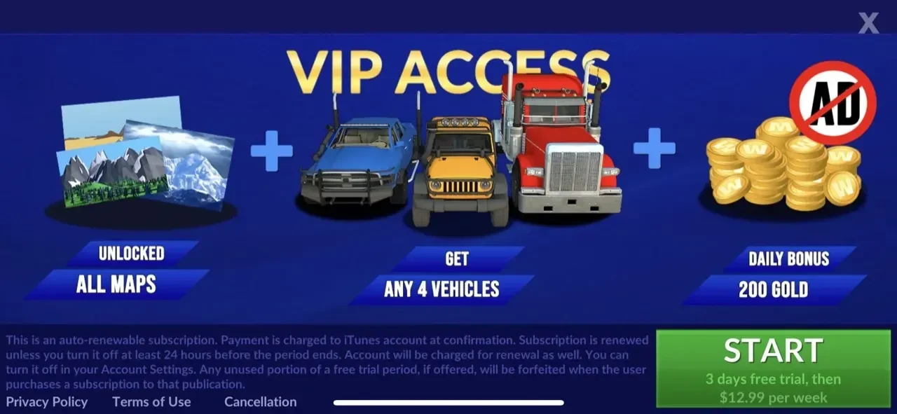 Off-Road Kings paywall screen