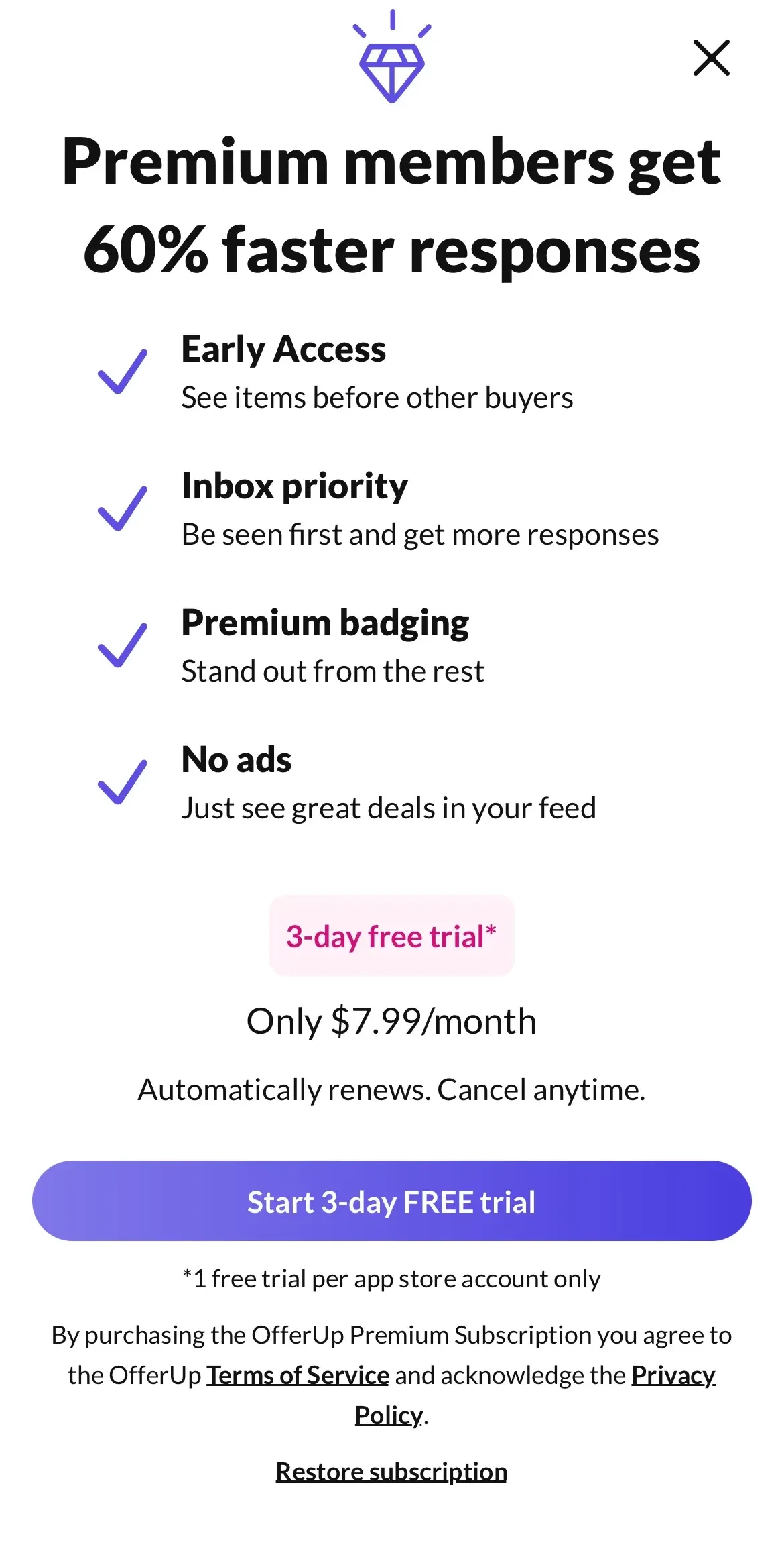 OfferUp paywall screen