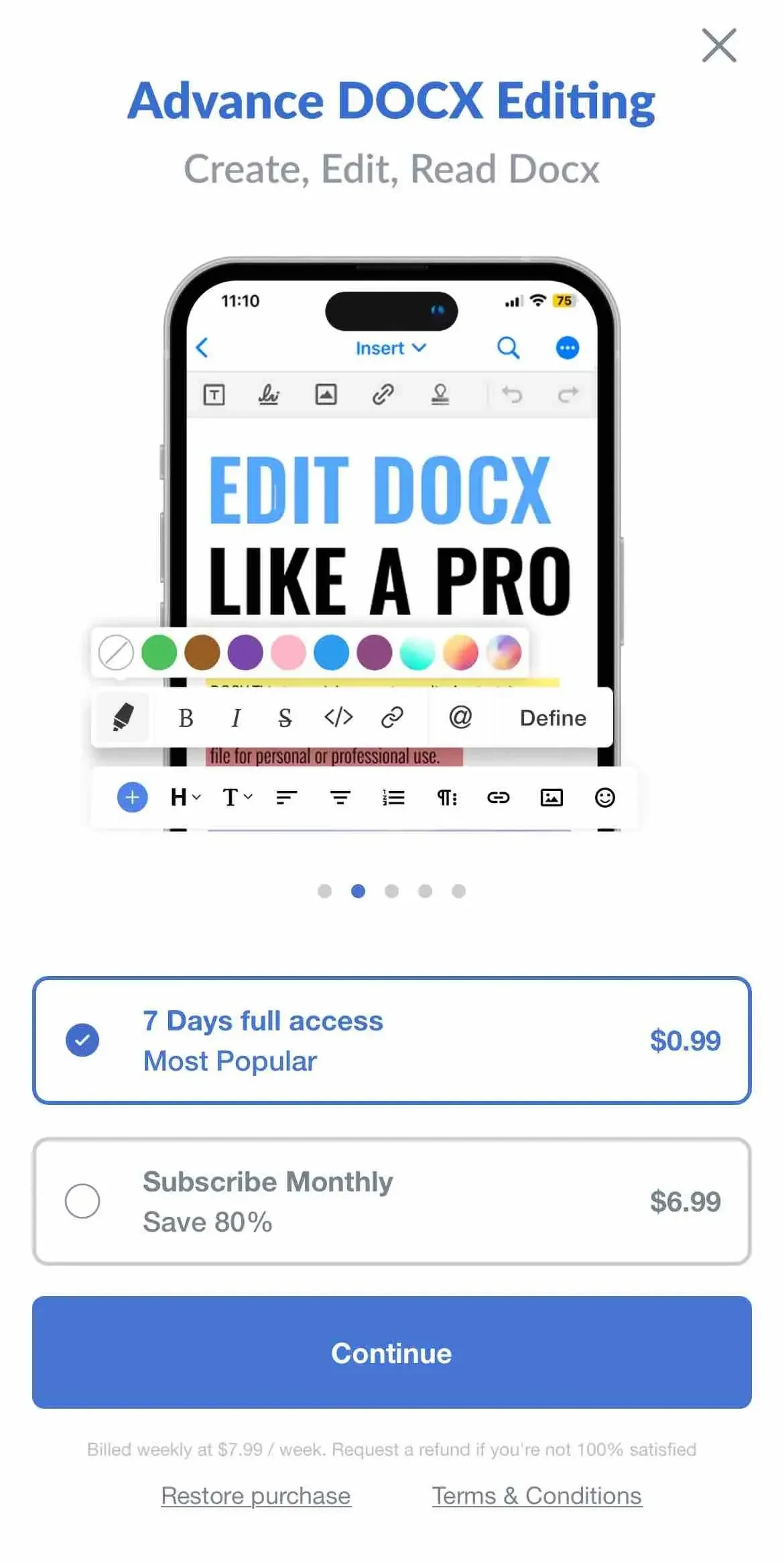 Office Word paywall screen