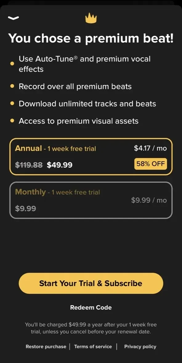 Offtop paywall screen