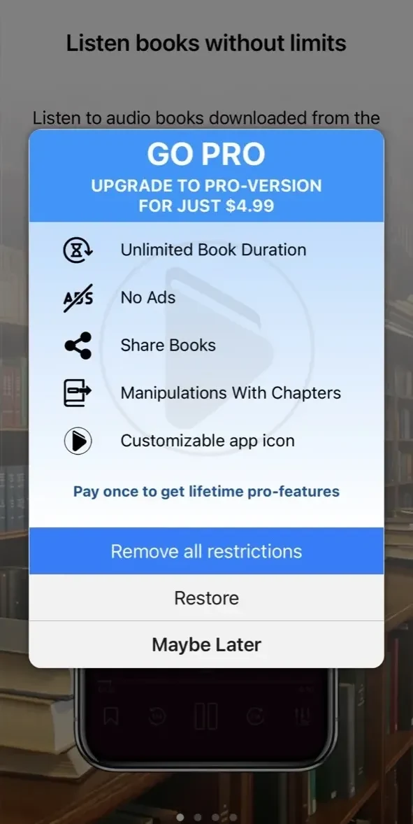 MP3 Audiobook Player paywall screen