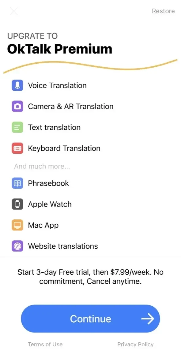 OkTalk paywall screen