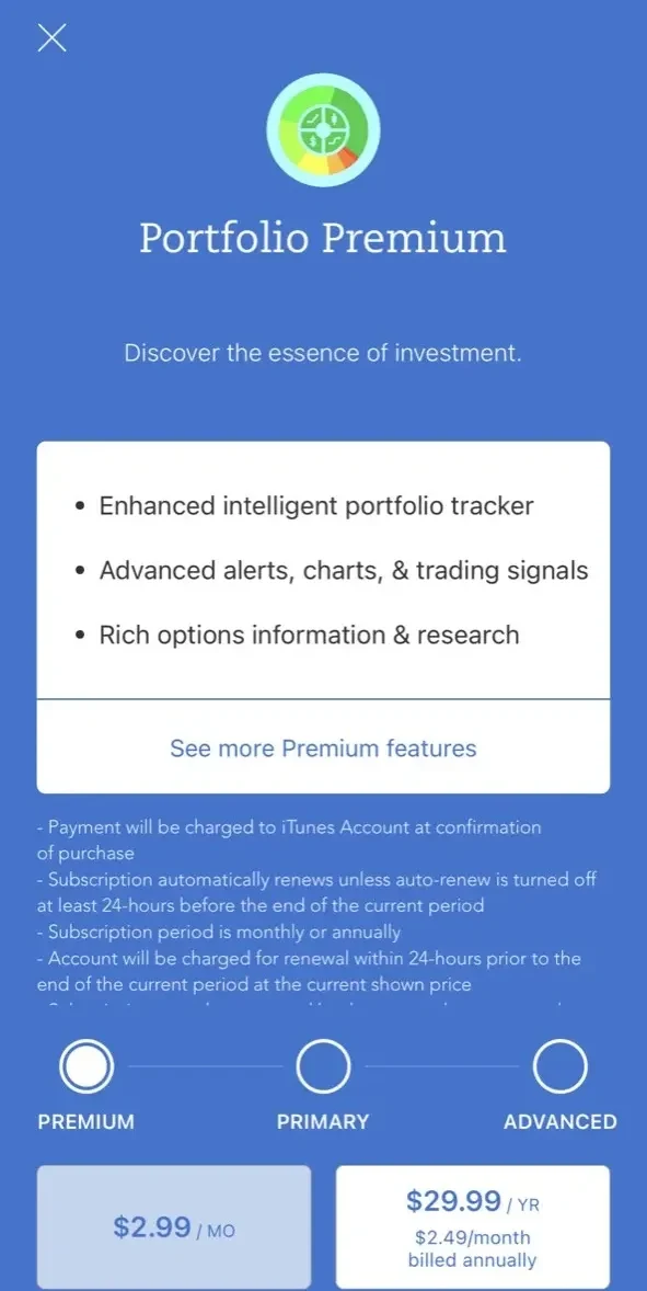 Active Portfolio with Alerts paywall screen
