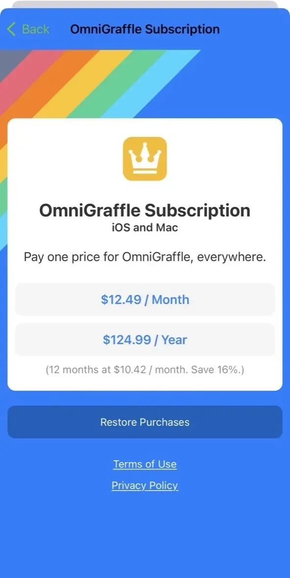 OmniGraffle 3 paywall screen