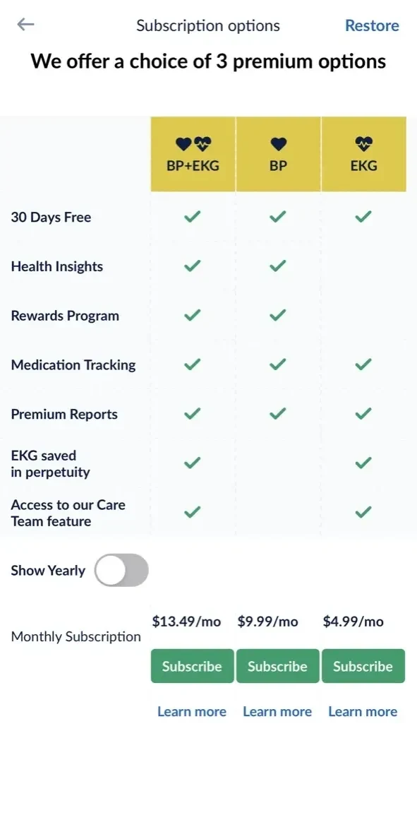 OMRON connect US/CAN/EMEA paywall screen