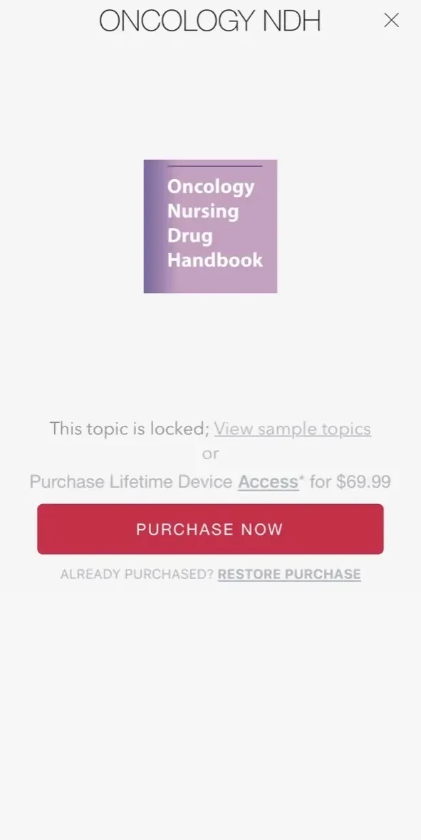 Oncology Nursing Drug Handbook paywall screen
