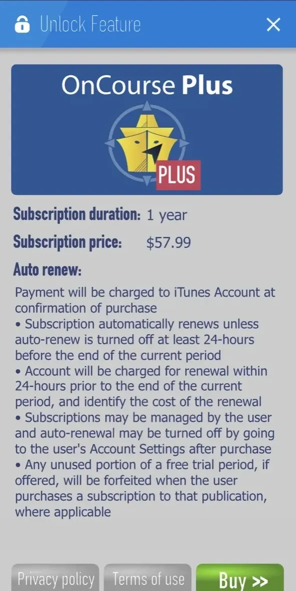 OnCourse paywall screen