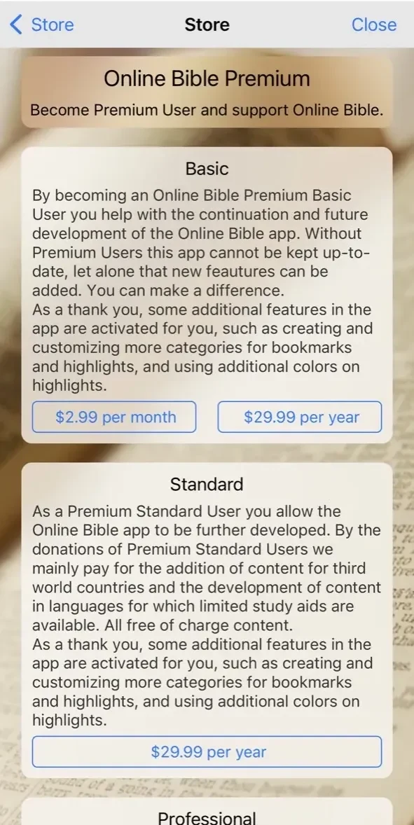Online Bible paywall screen