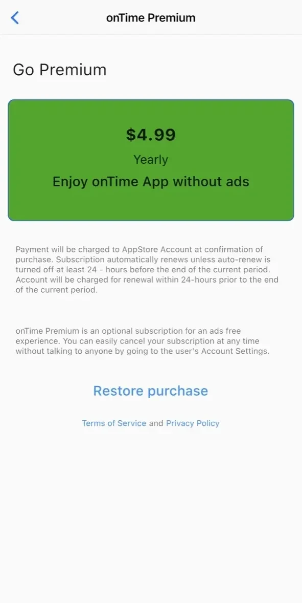 onTime: MNR paywall screen