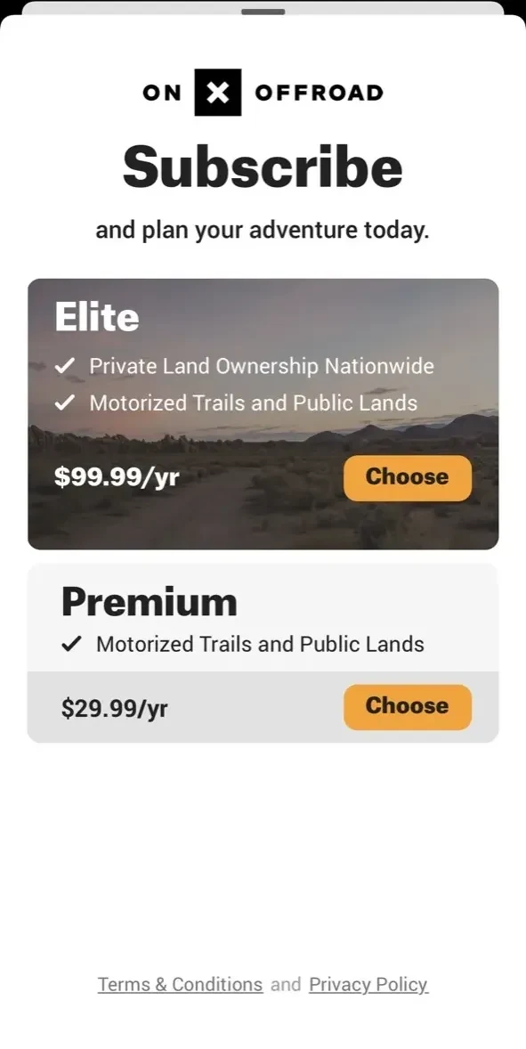onX Offroad paywall screen