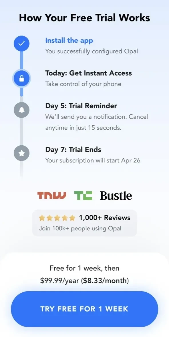 Opal paywall screen