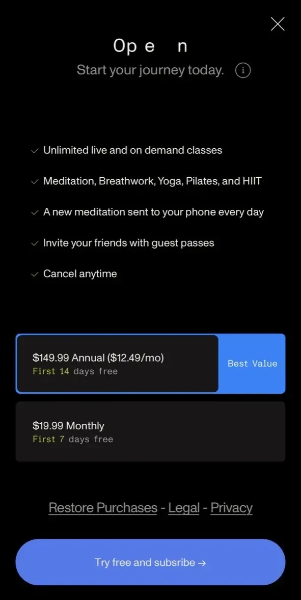 Open paywall screen