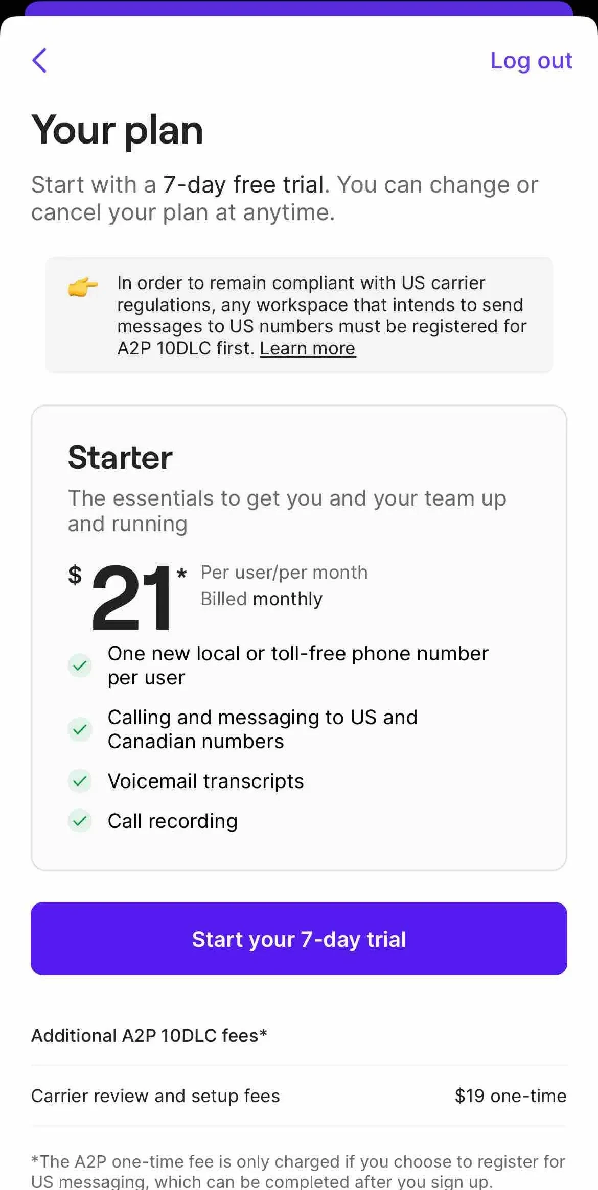 OpenPhone paywall screen