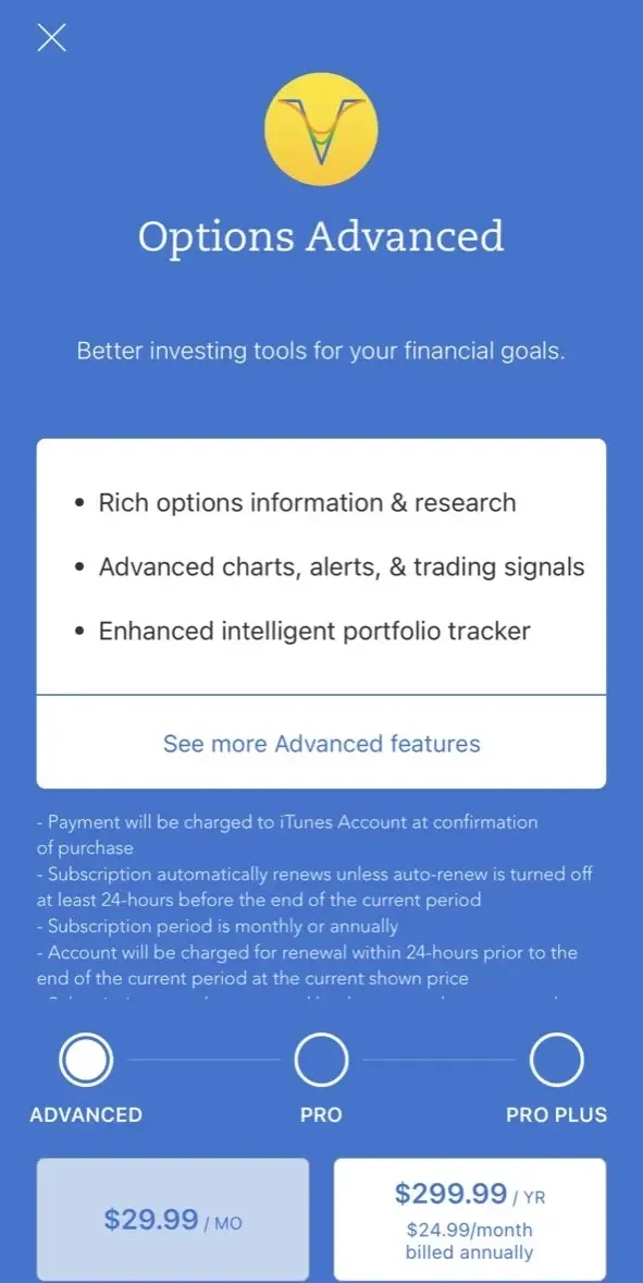 Options paywall screen