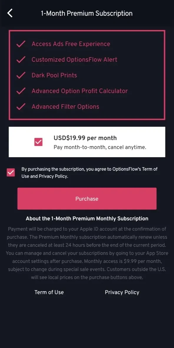 OptionsFlow paywall screen