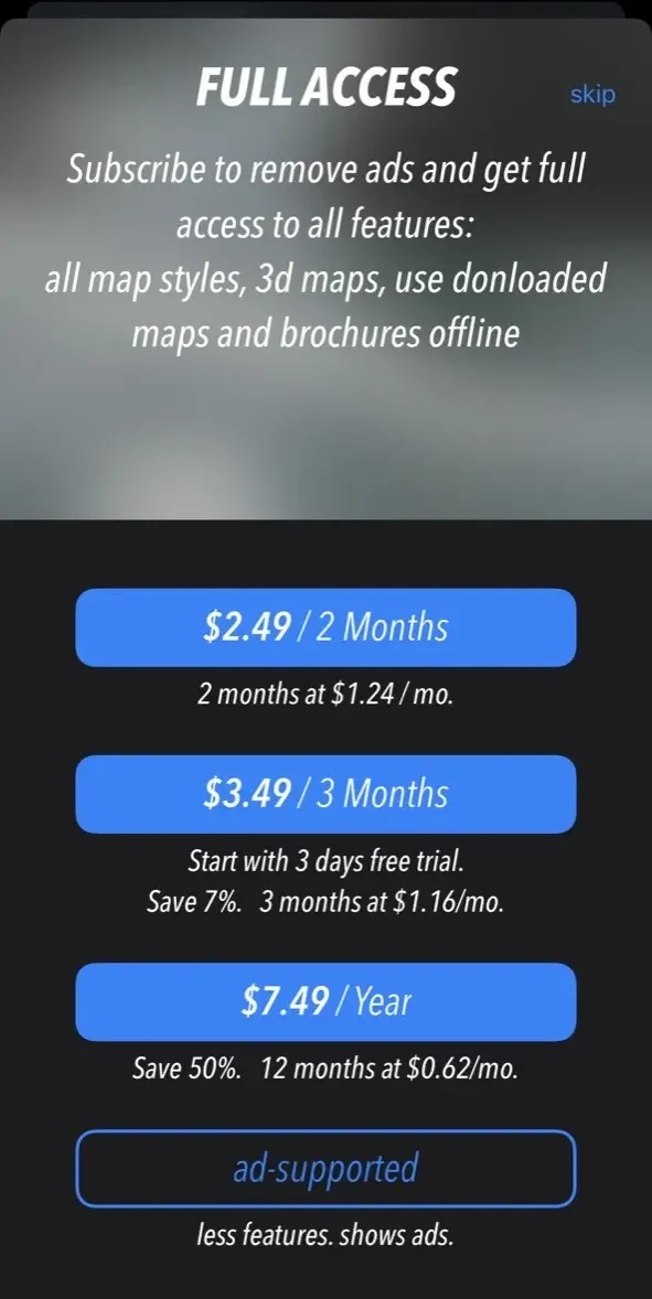Oregon Pocket Maps paywall screen