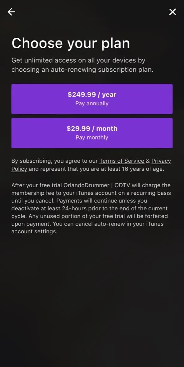 OrlandoDrummer paywall screen