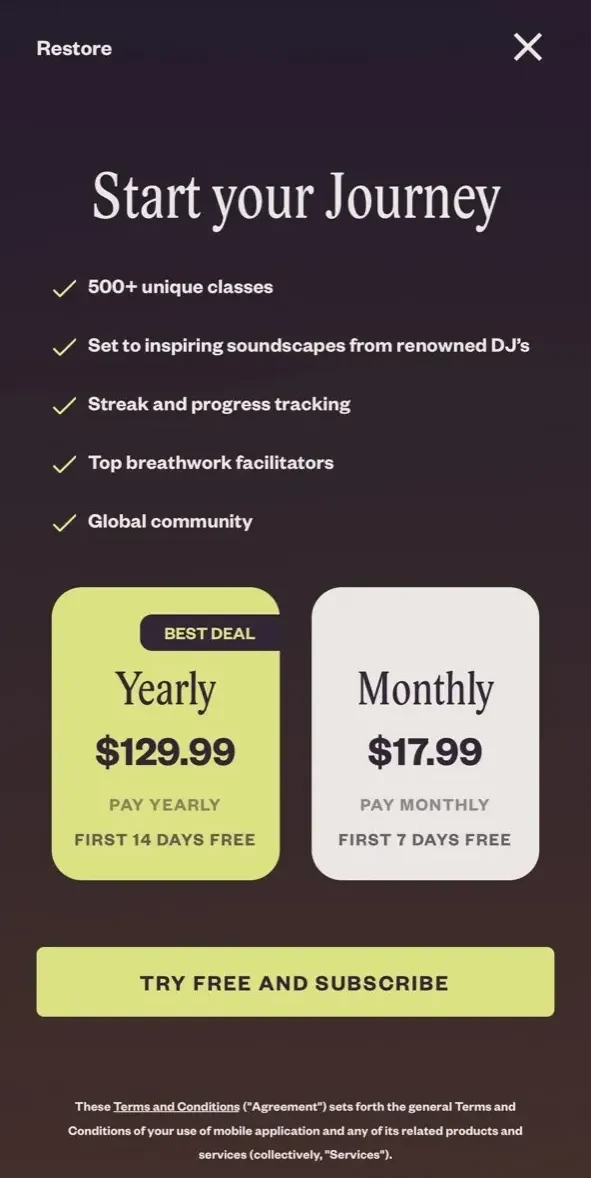 Othership paywall screen