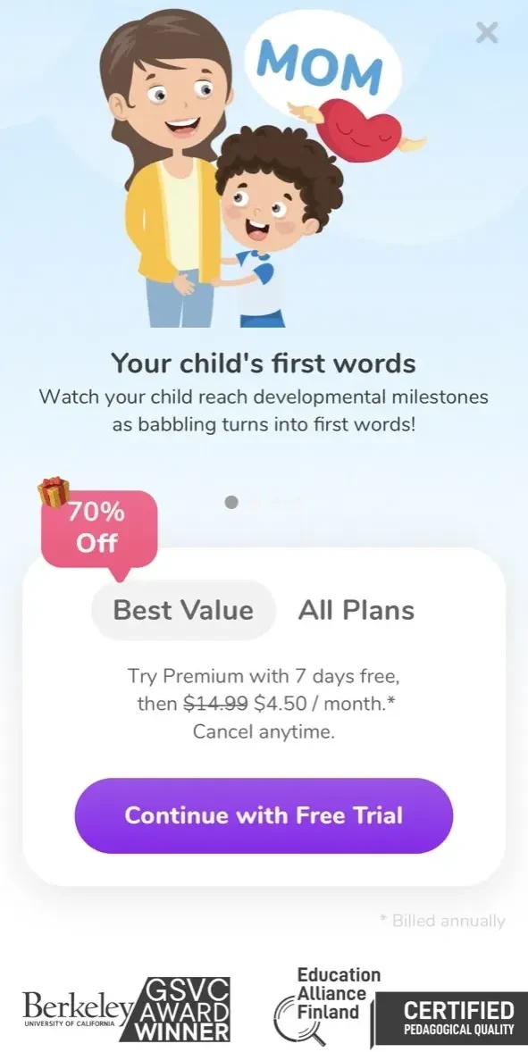 Otsimo paywall screen
