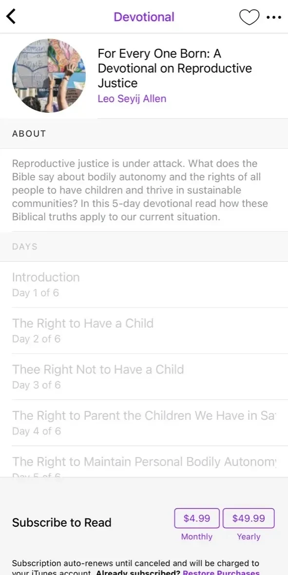 Our Bible paywall screen