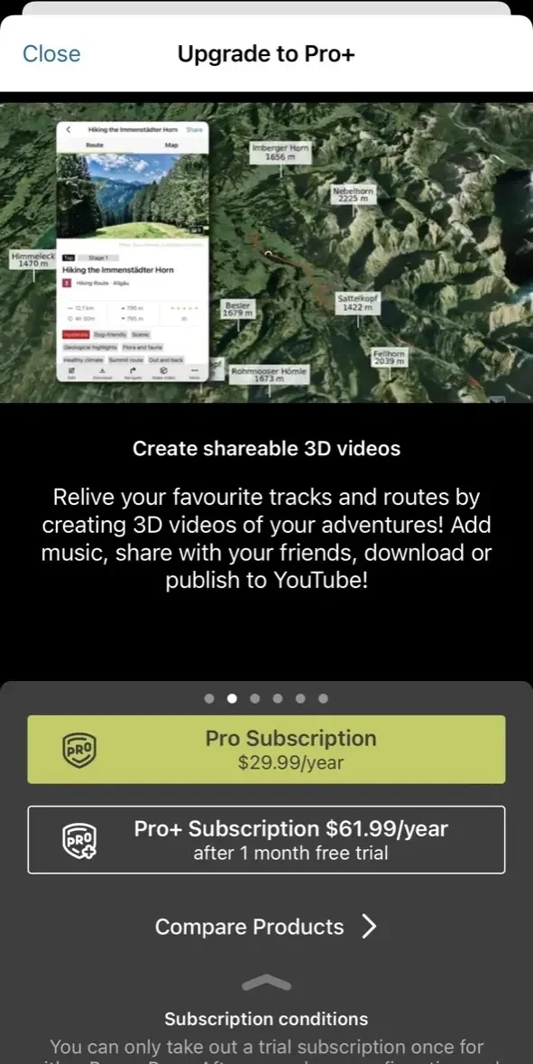 Outdooractive paywall screen