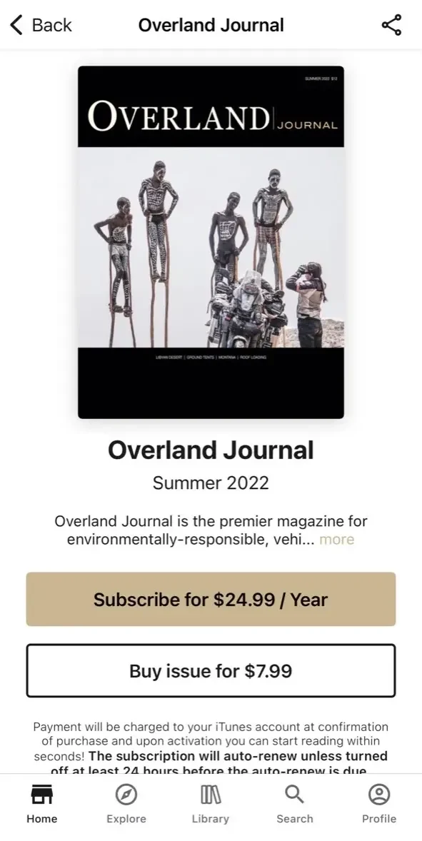 Overland Journal paywall screen