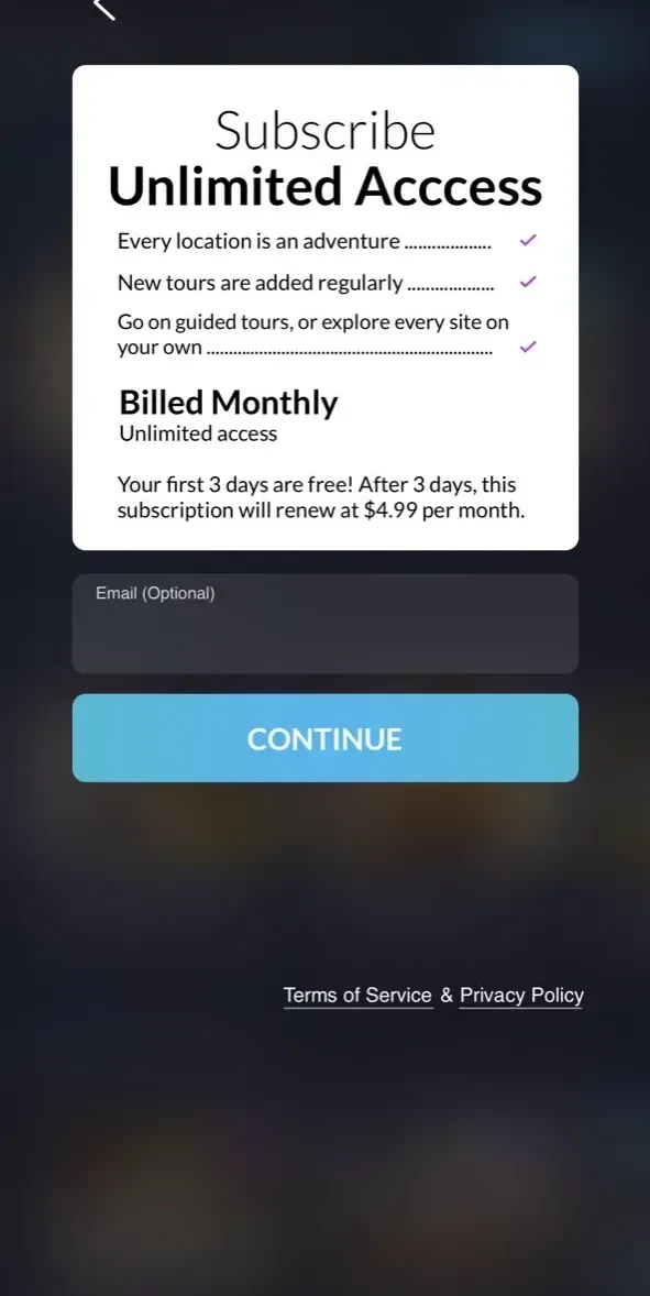 OVRTour paywall screen