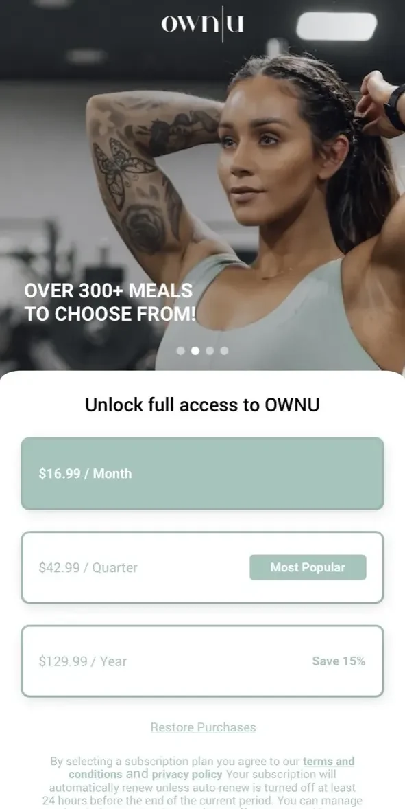 Ownu paywall screen