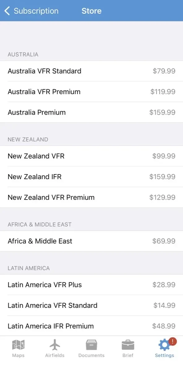OzRunways EFB paywall screen